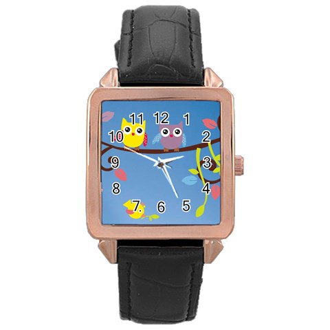 Animal Bird Cartoon Rose Gold Leather Watch  from ArtsNow.com Front