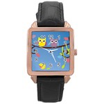 Animal Bird Cartoon Rose Gold Leather Watch 