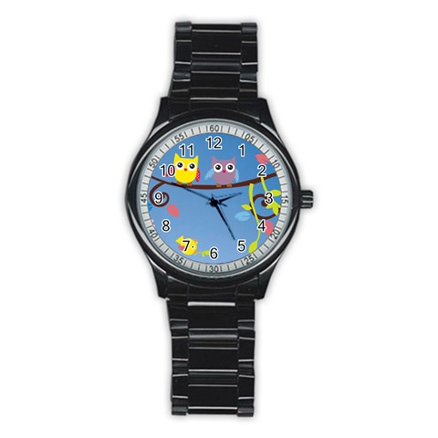 Animal Bird Cartoon Stainless Steel Round Watch from ArtsNow.com Front