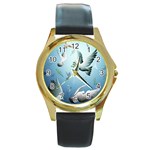 Animated Nature Wallpaper Animated Bird Round Gold Metal Watch