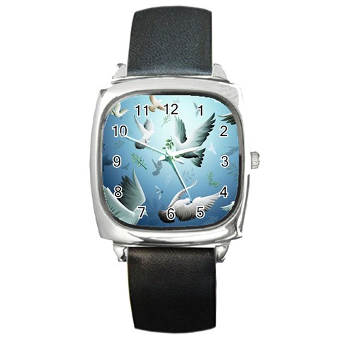 Animated Nature Wallpaper Animated Bird Square Metal Watch from ArtsNow.com Front