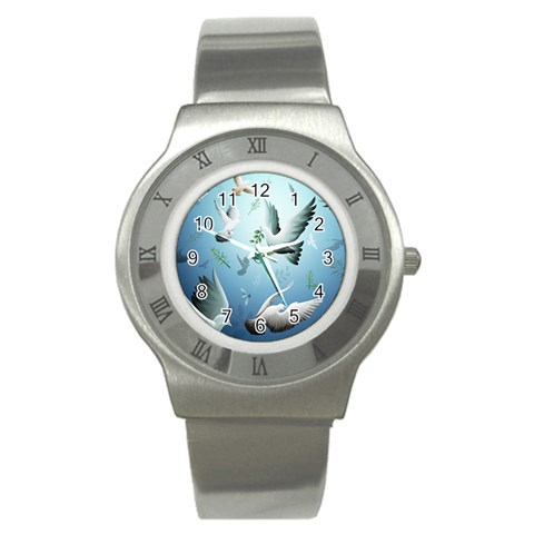 Animated Nature Wallpaper Animated Bird Stainless Steel Watch from ArtsNow.com Front
