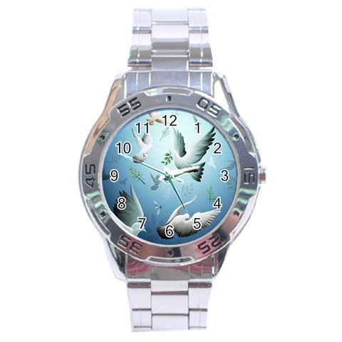 Animated Nature Wallpaper Animated Bird Stainless Steel Analogue Watch from ArtsNow.com Front