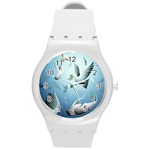 Animated Nature Wallpaper Animated Bird Round Plastic Sport Watch (M)