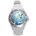 Animated Nature Wallpaper Animated Bird Round Plastic Sport Watch (L)