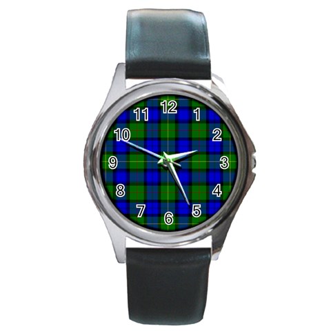 Farquharson Tartan Round Metal Watch from ArtsNow.com Front