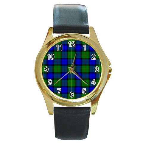 Farquharson Tartan Round Gold Metal Watch from ArtsNow.com Front