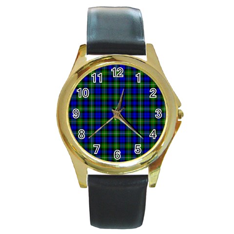 Campbell Tartan Round Gold Metal Watch from ArtsNow.com Front
