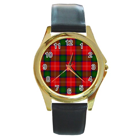 Chisholm Tartan Round Gold Metal Watch from ArtsNow.com Front