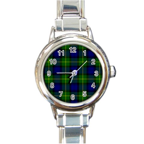Gordon Tartan Round Italian Charm Watch from ArtsNow.com Front