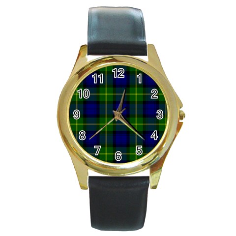 Gordon Tartan Round Gold Metal Watch from ArtsNow.com Front