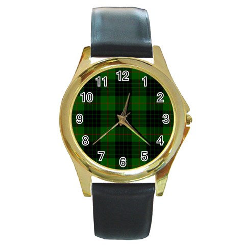 Gunn Tartan Round Gold Metal Watch from ArtsNow.com Front