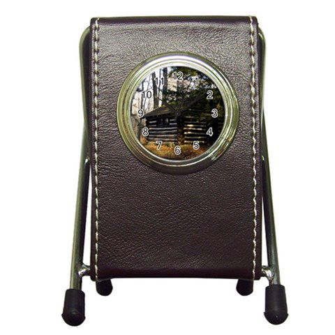 Cabin At The Pennsylvania Grand Canyon  by Ave Hurley  Pen Holder Desk Clock from ArtsNow.com Front