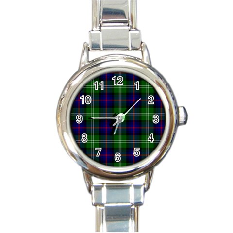 Sutherland Tartan Round Italian Charm Watch from ArtsNow.com Front