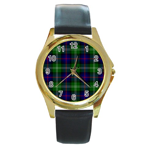 Sutherland Tartan Round Gold Metal Watch from ArtsNow.com Front