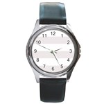 Horizontal Stripes - White and Pastel Pink Round Metal Watch
