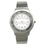Horizontal Stripes - White and Pastel Pink Stainless Steel Watch