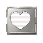 Horizontal Stripes - White and Pastel Pink Mega Link Heart Italian Charm (18mm)