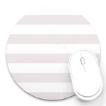 Horizontal Stripes - White and Pastel Pink Round Mousepad