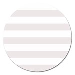 Horizontal Stripes - White and Pastel Pink Magnet 5  (Round)