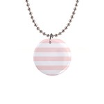 Horizontal Stripes - White and Misty Rose Pink 1  Button Necklace