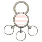 Horizontal Stripes - White and Misty Rose Pink 3-Ring Key Chain