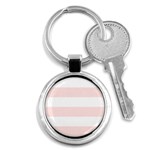 Horizontal Stripes - White and Misty Rose Pink Key Chain (Round)