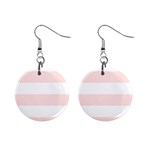Horizontal Stripes - White and Misty Rose Pink 1  Button Earrings
