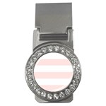 Horizontal Stripes - White and Misty Rose Pink Money Clip (CZ)
