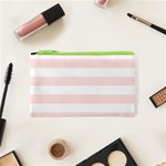 Horizontal Stripes - White and Misty Rose Pink Canvas Cosmetic Bag (XS)