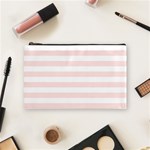 Horizontal Stripes - White and Misty Rose Pink Cosmetic Bag (M)