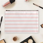 Horizontal Stripes - White and Misty Rose Pink Cosmetic Bag (L)