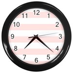 Horizontal Stripes - White and Misty Rose Pink Wall Clock (Black)