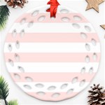 Horizontal Stripes - White and Misty Rose Pink Round Filigree Ornament (Two Sides)