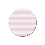 Horizontal Stripes - White and Misty Rose Pink Rubber Coaster (Round)