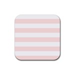Horizontal Stripes - White and Misty Rose Pink Rubber Coaster (Square)