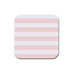 Horizontal Stripes - White and Misty Rose Pink Rubber Square Coaster (4 pack)