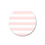 Horizontal Stripes - White and Misty Rose Pink Magnet 3  (Round)