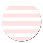 Horizontal Stripes - White and Misty Rose Pink Magnet 5  (Round)