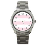 Horizontal Stripes - White and Piggy Pink Sport Metal Watch