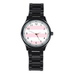 Horizontal Stripes - White and Piggy Pink Stainless Steel Round Watch