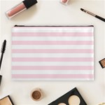 Horizontal Stripes - White and Piggy Pink Cosmetic Bag (L)