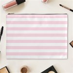 Horizontal Stripes - White and Piggy Pink Cosmetic Bag (XL)