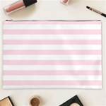 Horizontal Stripes - White and Piggy Pink Cosmetic Bag (XXL)