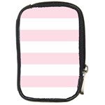 Horizontal Stripes - White and Piggy Pink Compact Camera Leather Case