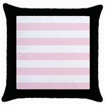 Horizontal Stripes - White and Piggy Pink Throw Pillow Case (Black)