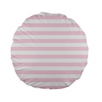 Horizontal Stripes - White and Piggy Pink Standard 15  Premium Flano Round Cushion