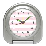 Horizontal Stripes - White and Piggy Pink Desk Alarm Clock