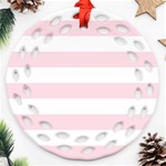 Horizontal Stripes - White and Piggy Pink Round Filigree Ornament (Two Sides)