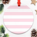 Horizontal Stripes - White and Piggy Pink Round Ornament (Two Sides)